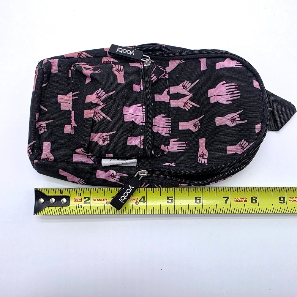 Yoobi Mini Backpack Pencil Case Black Pink Hand Gesture Print School Supplies - Picture 7 of 7